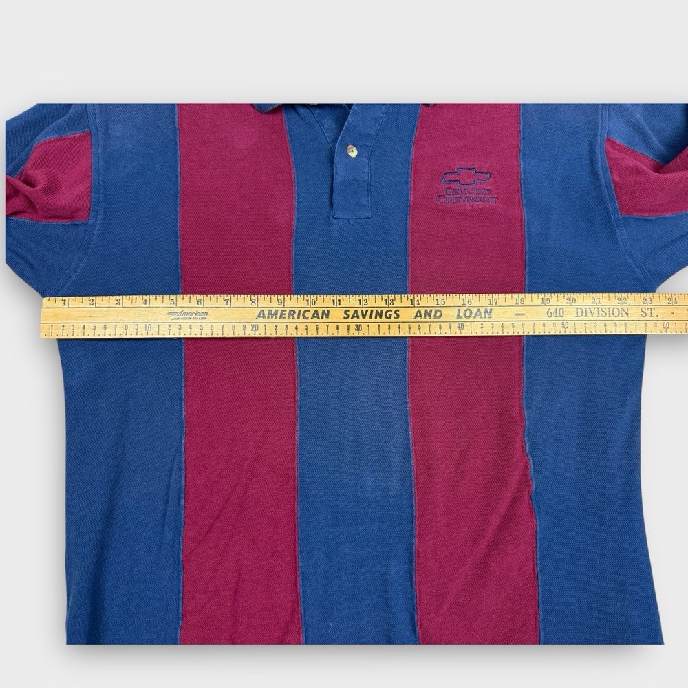 Vintage Pine Island‎ Genuine Chevrolet Polo Shirt Mens Large Blue Red Striped L - Picture 6 of 7